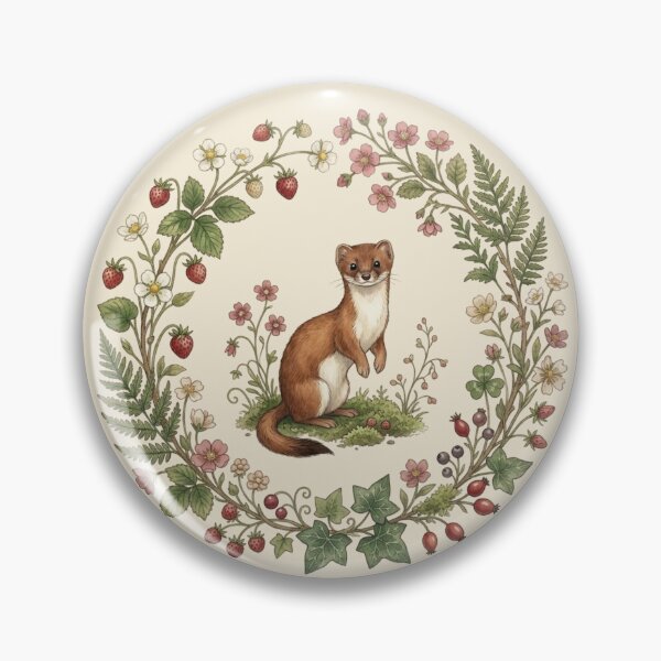Item preview, Weasel Botanical Cottagecore Watercolor Forest Print designed and sold by CalmCapy Co.