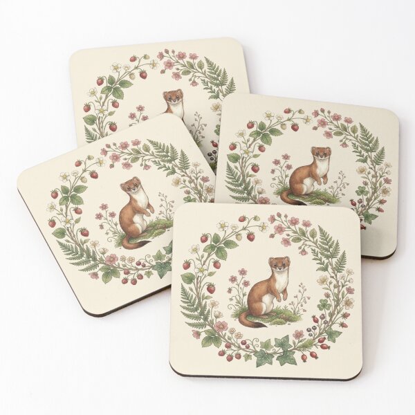 Item preview, Weasel Botanical Cottagecore Watercolor Forest Print designed and sold by CalmCapy Co.