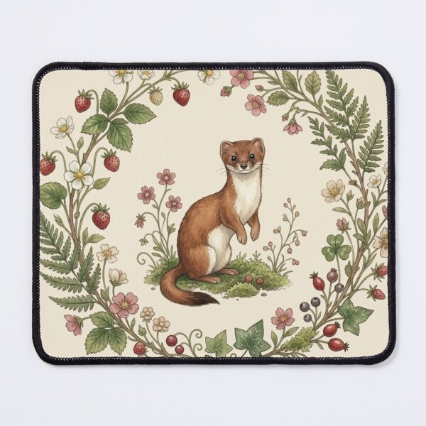 Item preview, Weasel Botanical Cottagecore Watercolor Forest Print designed and sold by CalmCapy Co.