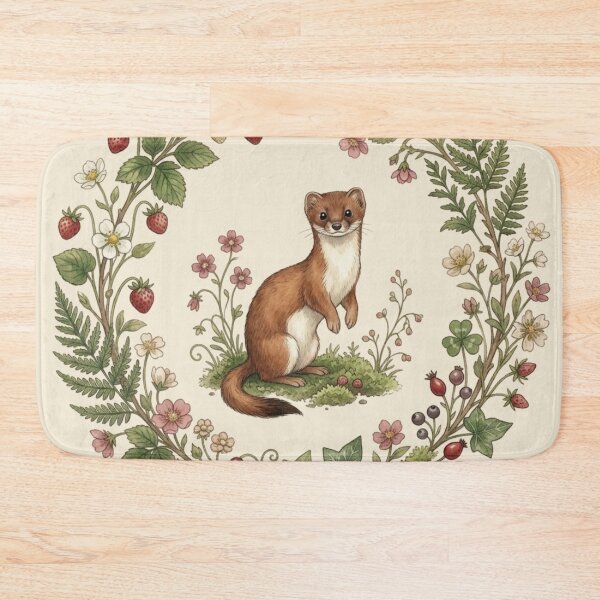 Item preview, Weasel Botanical Cottagecore Watercolor Forest Print designed and sold by CalmCapy Co.