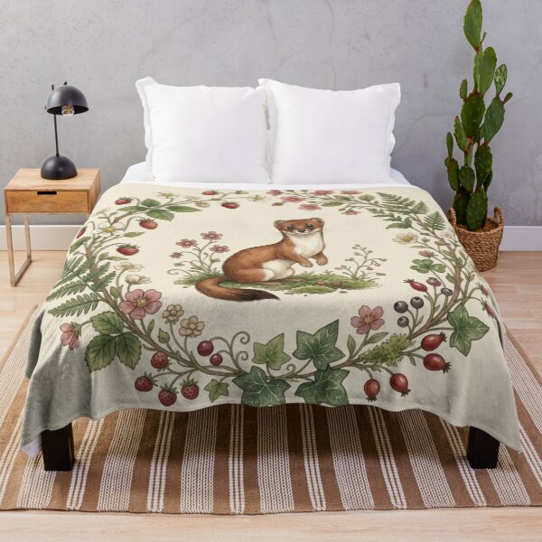 Item preview, Weasel Botanical Cottagecore Watercolor Forest Print designed and sold by CalmCapy Co.