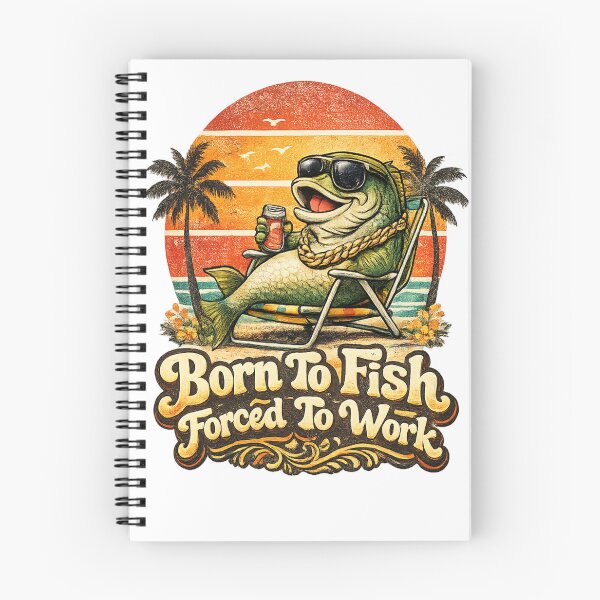 Item preview, Funny Sarcastic Vintage Retro 70s Groovy Born To Fish Forced To Work T-Shirt designed and sold by ElkasDesign.