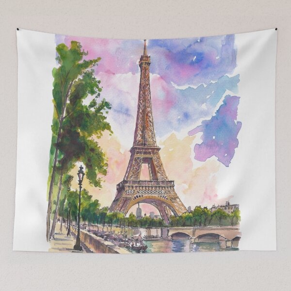 Item preview, Paris Eiffel Tower Watercolor – Seine River Romantic Art Print, France Travel Gift designed and sold by artshop77.