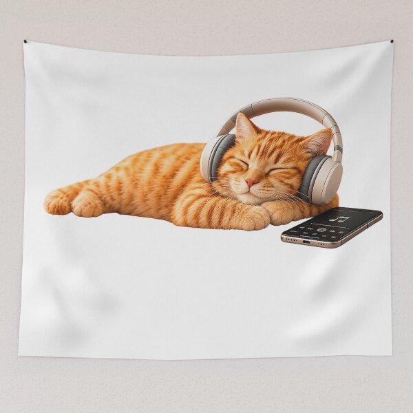 Item preview, Orange Cat Listening to Music designed and sold by shikuldo7.