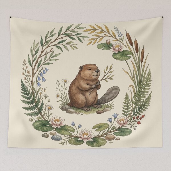 Item preview, Beaver Willow Botanical Cottagecore Watercolor Print designed and sold by CalmCapy Co.
