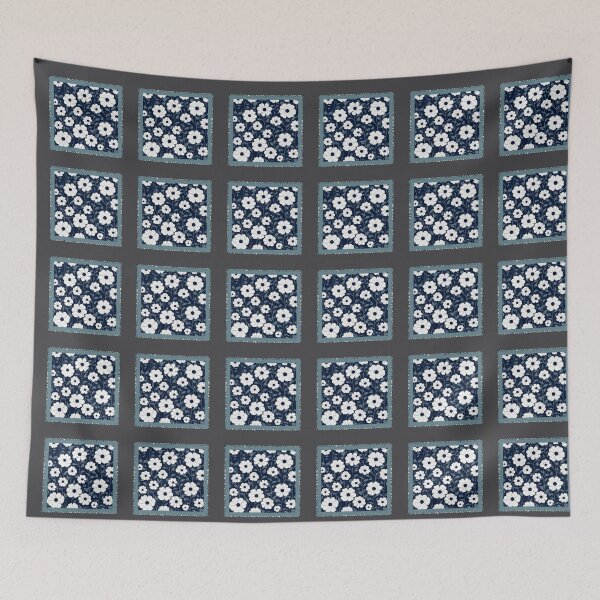 Item preview, White flowers on a blue background designed and sold by lucyinspace.