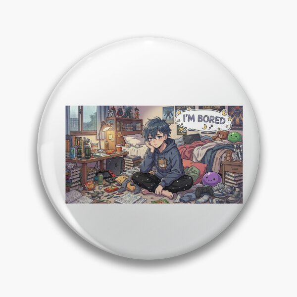Item preview, I'm Bored – Lazy Otaku Anime Boy in Messy Room designed and sold by malenkaa1990.