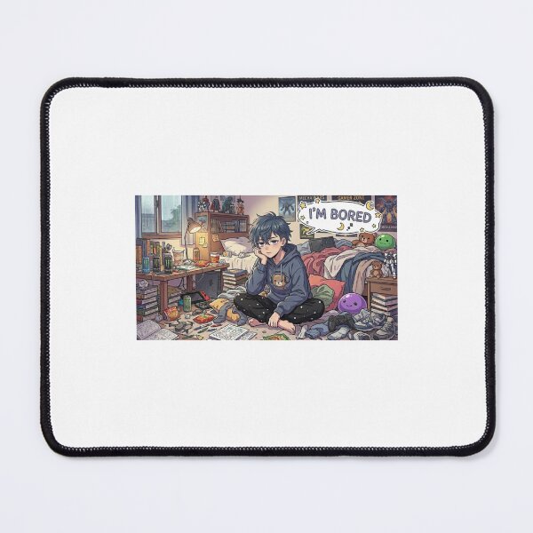 Item preview, I'm Bored – Lazy Otaku Anime Boy in Messy Room designed and sold by malenkaa1990.
