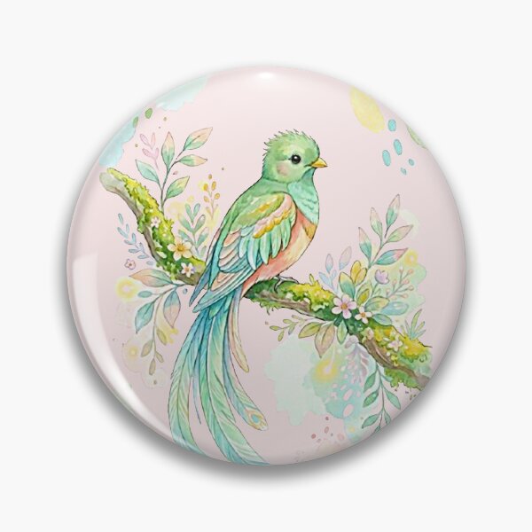 Item preview, Whimsical Pastel Quetzal Bird in Watercolor Style - Cloud Forest Costa Rica Art Print designed and sold by MT-Hub | Cute Aesthetic Art, Stickers & Phone Cases.