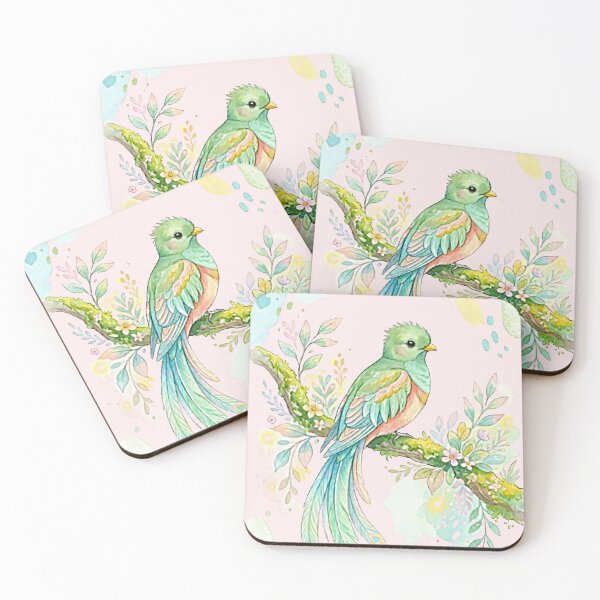 Item preview, Whimsical Pastel Quetzal Bird in Watercolor Style - Cloud Forest Costa Rica Art Print designed and sold by MT-Hub | Cute Aesthetic Art, Stickers & Phone Cases.
