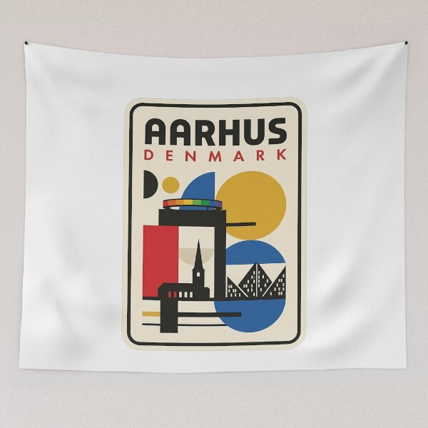 Item preview, Aarhus Denmark Retro Bauhaus Geometric Travel Poster designed and sold by k3rstman1.