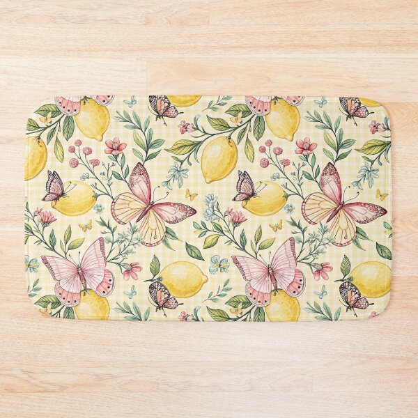 Item preview, Pink Butterflies and Lemons Pattern designed and sold by Petal & Pattern Co.