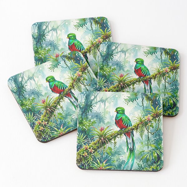Item preview, Ethereal Watercolor Resplendent Quetzal Art - Pastel Cloud Forest Tropical Bird Print designed and sold by MT-Hub | Cute Aesthetic Art, Stickers & Phone Cases.