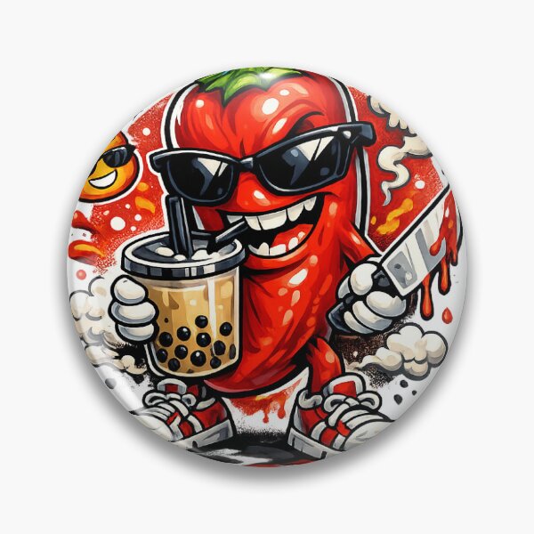 Item preview, Spicy Pepper Gangster Bubble Tea Cartoon Funny Hot Chili Character Sticker designed and sold by rare-colors.