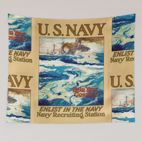 Item preview, Vintage WWI U.S. Navy Recruitment Poster | Dramatic Naval Scene | Bold Colors & Patriotic Call to Action | Marine Art Print designed and sold by artofuniverse.