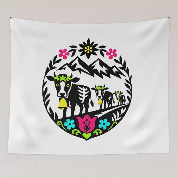 Item preview, Swiss Alpine Cow Family Folk Art Silhouette designed and sold by AntiqueImages.