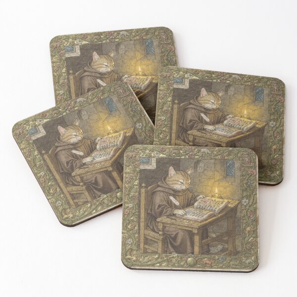 Item preview, Medieval Cat Scribe by Candlelight designed and sold by PictorialWhimsy.