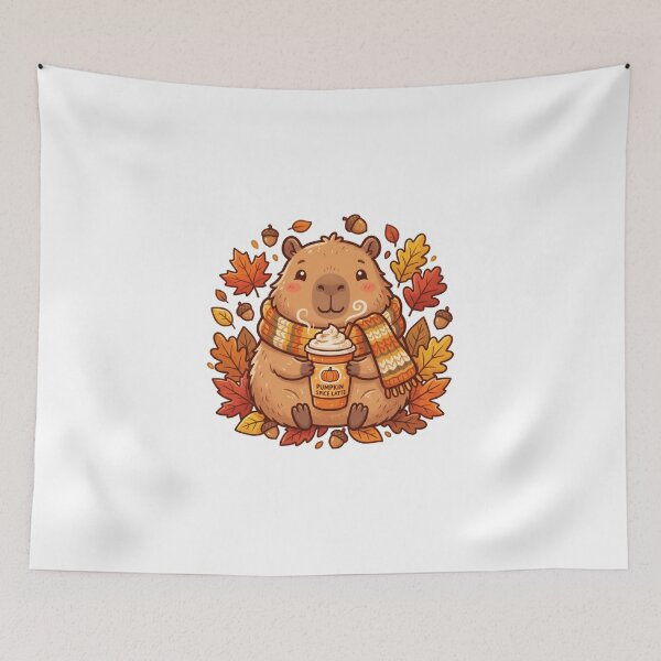 Item preview, Cute Capybara with Pumpkin Spice Latte and Autumn Leaves Fall Season Illustration designed and sold by AbanoubStore.