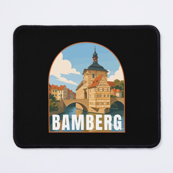Item preview, Bamberg in Bavaria Germany, Retro Art Travel Landscape Badge designed and sold by MaateoDesign.