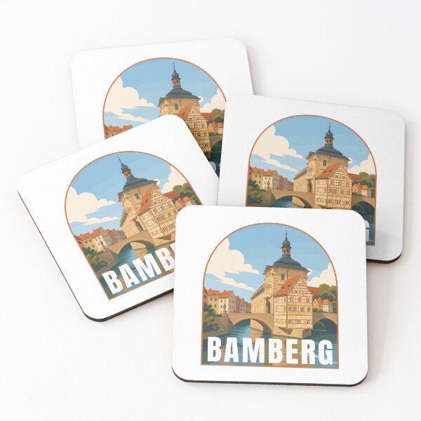 Item preview, Bamberg in Bavaria Germany, Retro Art Travel Landscape Badge designed and sold by MaateoDesign.