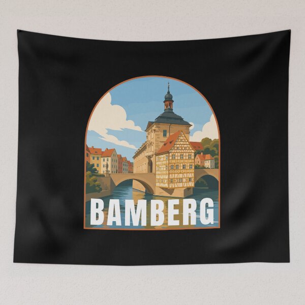 Item preview, Bamberg in Bavaria Germany, Retro Art Travel Landscape Badge designed and sold by MaateoDesign.