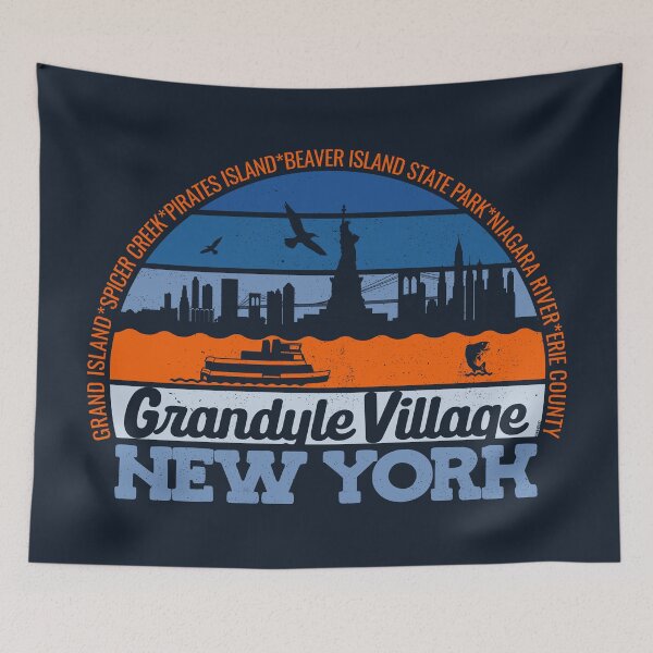 Item preview, Grandyle Village New York Sunset Retro Vintage Local Pride Logo designed and sold by CRHPOD20.