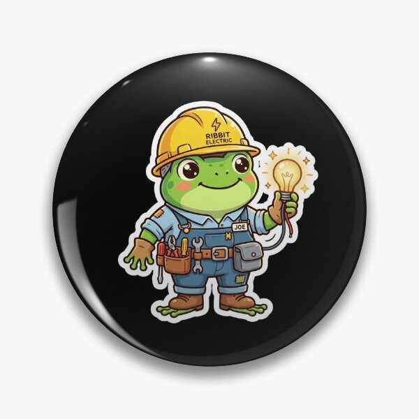 Item preview, Cute Electrician Frog with Yellow Hard Hat Light Bulb and Tool Belt Illustration designed and sold by AbanoubStore.