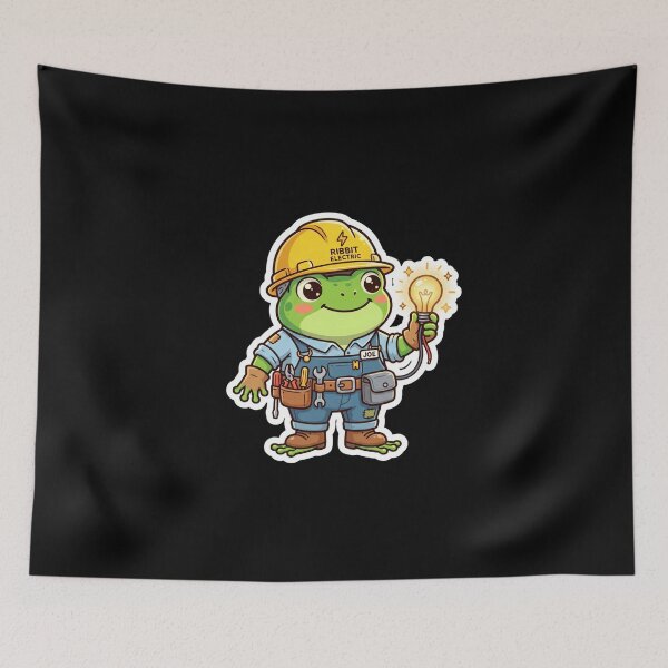 Item preview, Cute Electrician Frog with Yellow Hard Hat Light Bulb and Tool Belt Illustration designed and sold by AbanoubStore.
