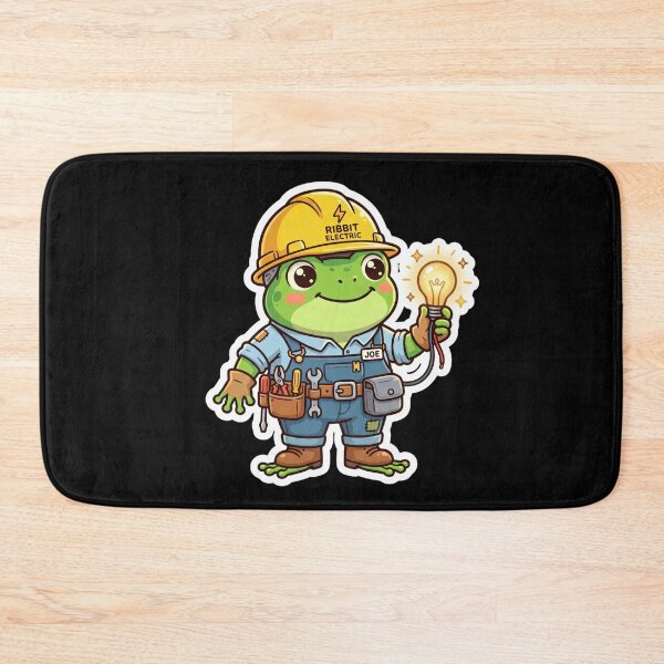 Item preview, Cute Electrician Frog with Yellow Hard Hat Light Bulb and Tool Belt Illustration designed and sold by AbanoubStore.