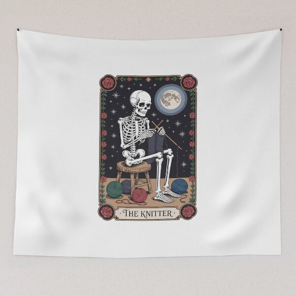 Item preview, The Knitter – Gothic Skeleton Knitting Under the Moon designed and sold by NightSpell.