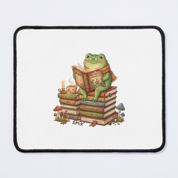 Item preview, Cozy Reading Frog with Books Tea Candle and Mushrooms Illustration designed and sold by AbanoubStore.