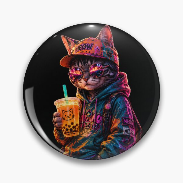 Item preview, Neon Boba Street Cat – Cyberpunk Bubble Tea Lover designed and sold by Neon Riot Studio.