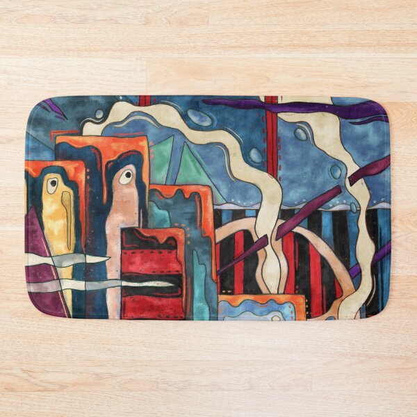 Item preview, Abstract cityscape art, Surrealist geometric painting designed and sold by NadiaChevrel.