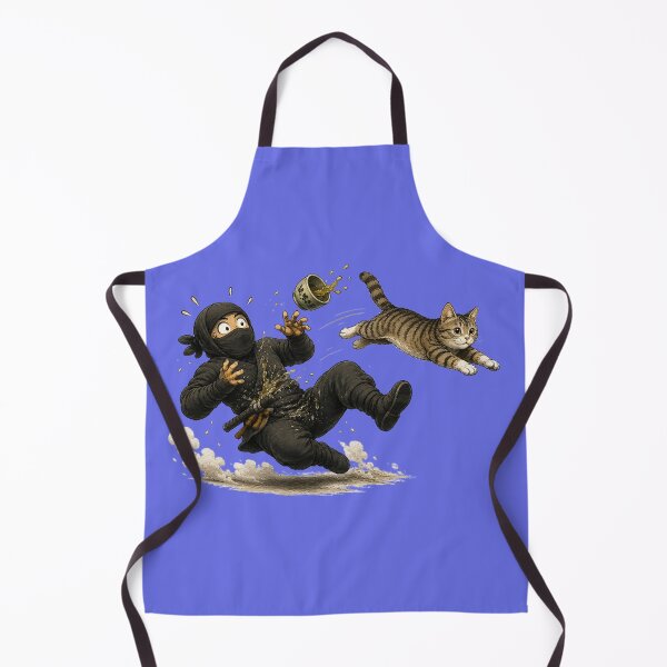 Item preview, Ninja Chased by Tabby Cat Flying Tea Cup Funny Japanese Action Art Sticker designed and sold by Aguri-tei.