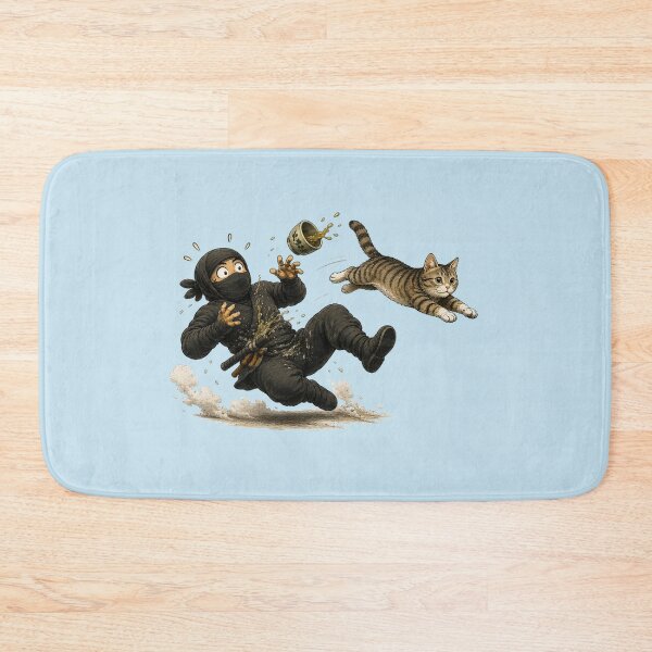 Item preview, Ninja Chased by Tabby Cat Flying Tea Cup Funny Japanese Action Art Sticker designed and sold by Aguri-tei.