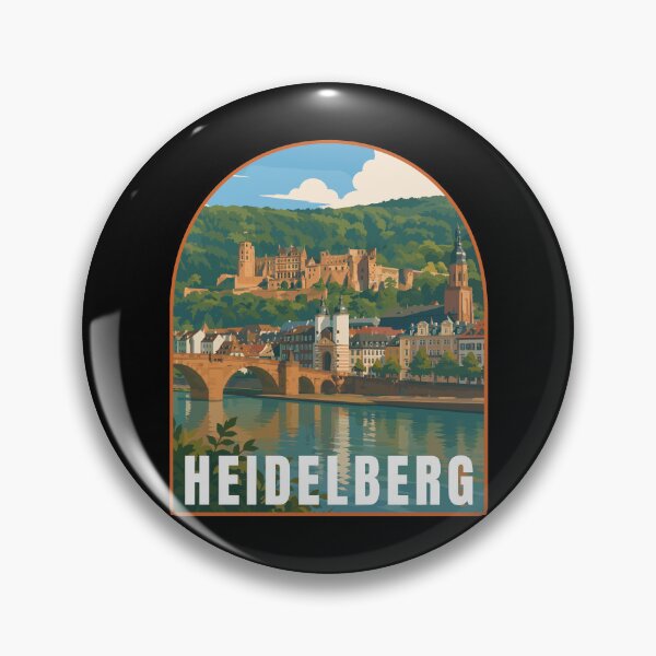 Item preview, Heidelberg in Baden-Württemberg Germany, Retro Art Travel Landscape Badge designed and sold by MaateoDesign.