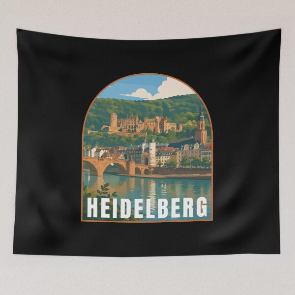 Item preview, Heidelberg in Baden-Württemberg Germany, Retro Art Travel Landscape Badge designed and sold by MaateoDesign.