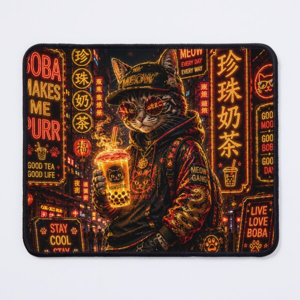 Item preview, Golden Boba Cat – Neon Night Bubble Tea Adventure designed and sold by Neon Riot Studio.