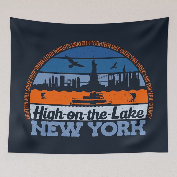 Item preview, High-on-the-Lake New York Sunset Retro Vintage Local Pride Logo designed and sold by CRHPOD20.
