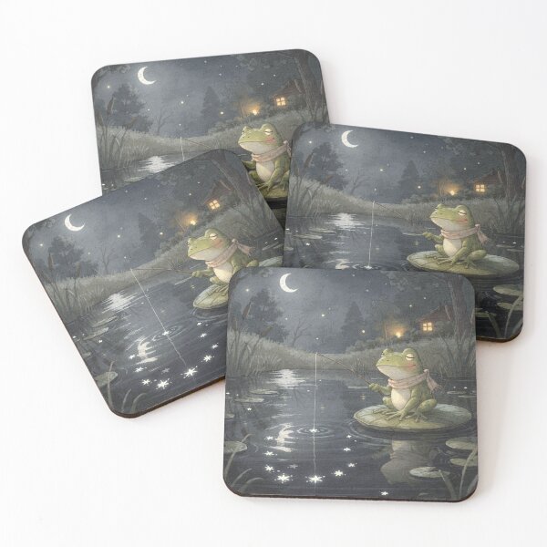 Item preview, Frog Fishing for Stars — Cottagecore Frog designed and sold by PictorialWhimsy.
