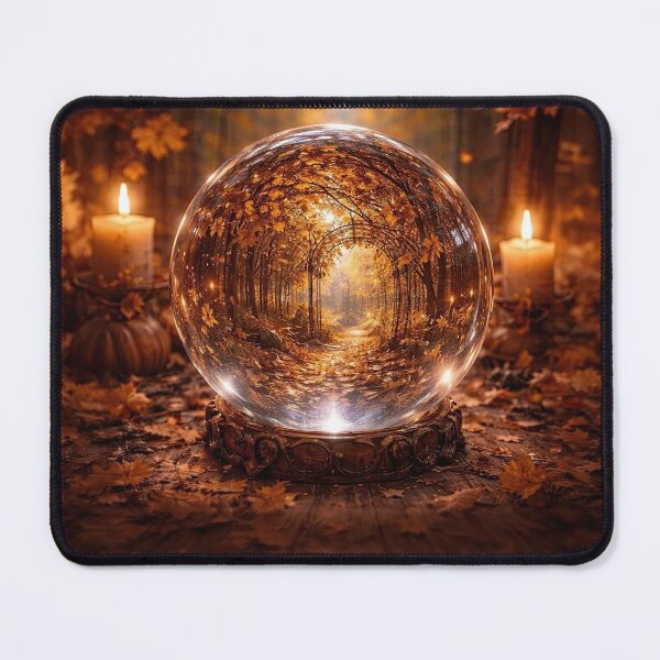 Item preview, Enchanted Autumn Forest Equinox with Candles and Fall Colors Crystal Ball designed and sold by Stephanie Laird.