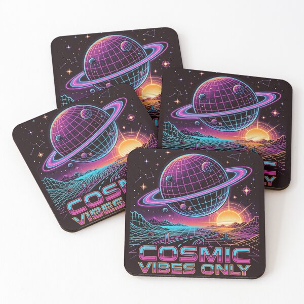 Item preview, Cosmic Vibes Only Neon Grid Planet Synthwave Saturn Retro Space Art designed and sold by Void and Neon.
