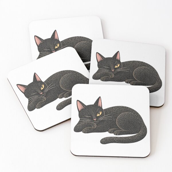 Item preview, Lazy Black Cat Sticker, Winking Cat Illustration, Cute Relaxed Cat Design designed and sold by VelvetClawStudio.