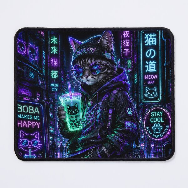 Item preview, Midnight Boba Cat – Neon Tokyo Dreams designed and sold by Neon Riot Studio.