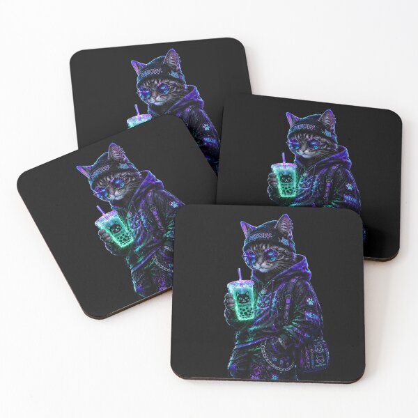 Item preview, Midnight Boba Cat – Neon Tokyo Dreams designed and sold by Neon Riot Studio.
