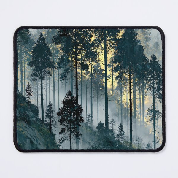Item preview, Misty Tall Trees Forest in Golden Light - Ethereal Mountain Landscape designed and sold by SlowRegardArt.