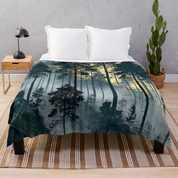 Item preview, Misty Tall Trees Forest in Golden Light - Ethereal Mountain Landscape designed and sold by SlowRegardArt.