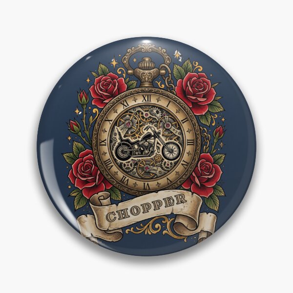 Item preview, Vintage Pocket Watch Custom Chopper Biker Tattoo Flash designed and sold by RetroRewind Studio.