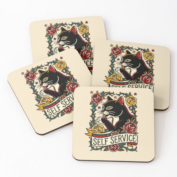Item preview, Self Service Cat Tattoo Flash Graphic — Funny Antisocial Cat Vintage Streetwear  designed and sold by SkTee2k.