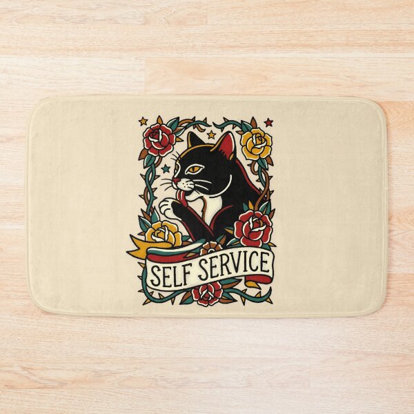 Item preview, Self Service Cat Tattoo Flash Graphic — Funny Antisocial Cat Vintage Streetwear  designed and sold by SkTee2k.